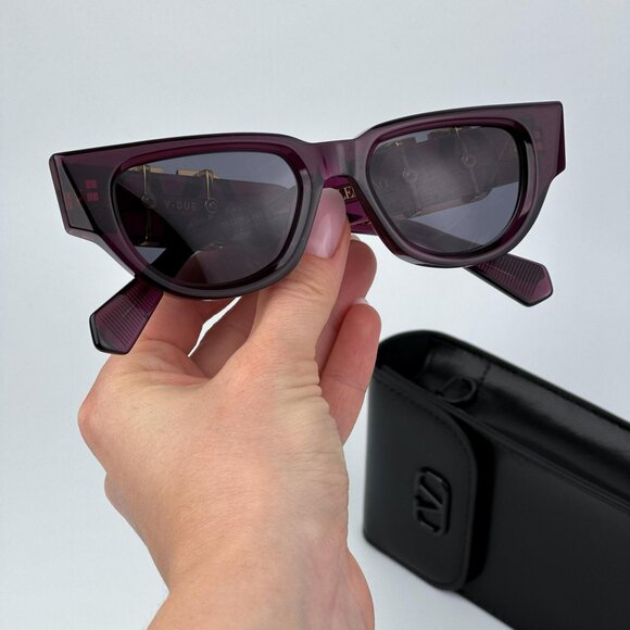 Valentino Women BRAND NEW Sunglasses Crystal Purple Grey Cat Eye V - DUE VLS-103 - Picture 1 of 11